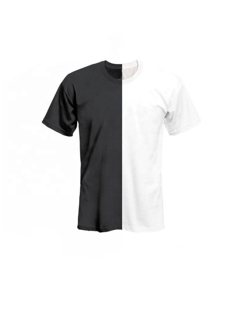 Wholesale Custom Mens Split Two Tone Color Half Black Half White T Shirt