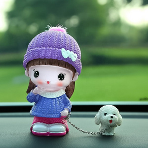 Cute Resin Dog Walking Doll Figurine Cartoon Car Ornament Accessories For Boy Girl Gifts