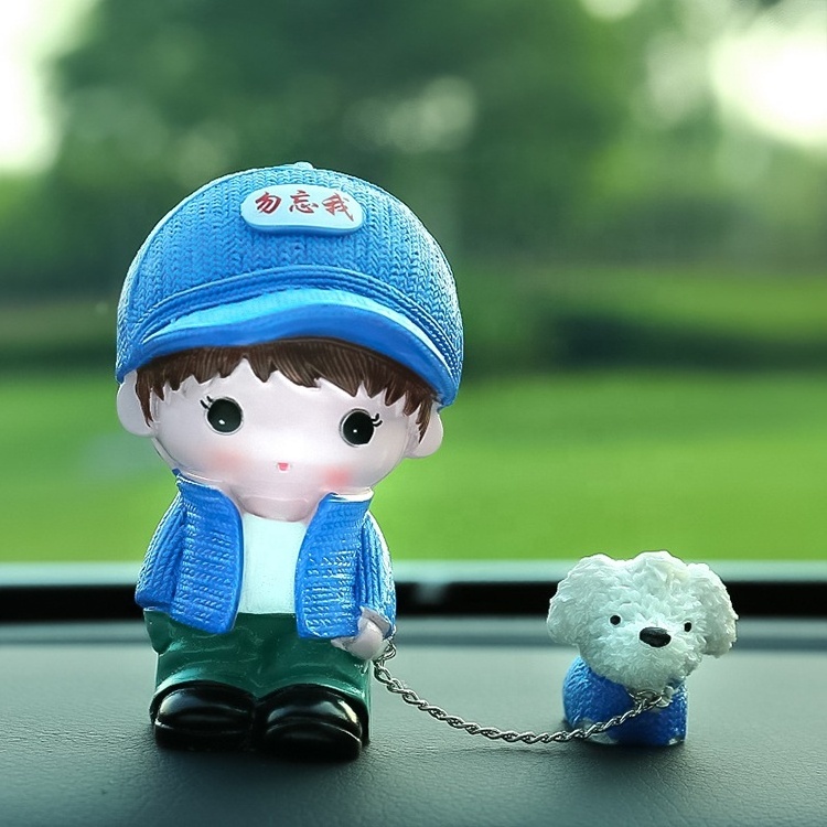 Cute Resin Dog Walking Doll Figurine Cartoon Car Ornament Accessories For Boy Girl Gifts