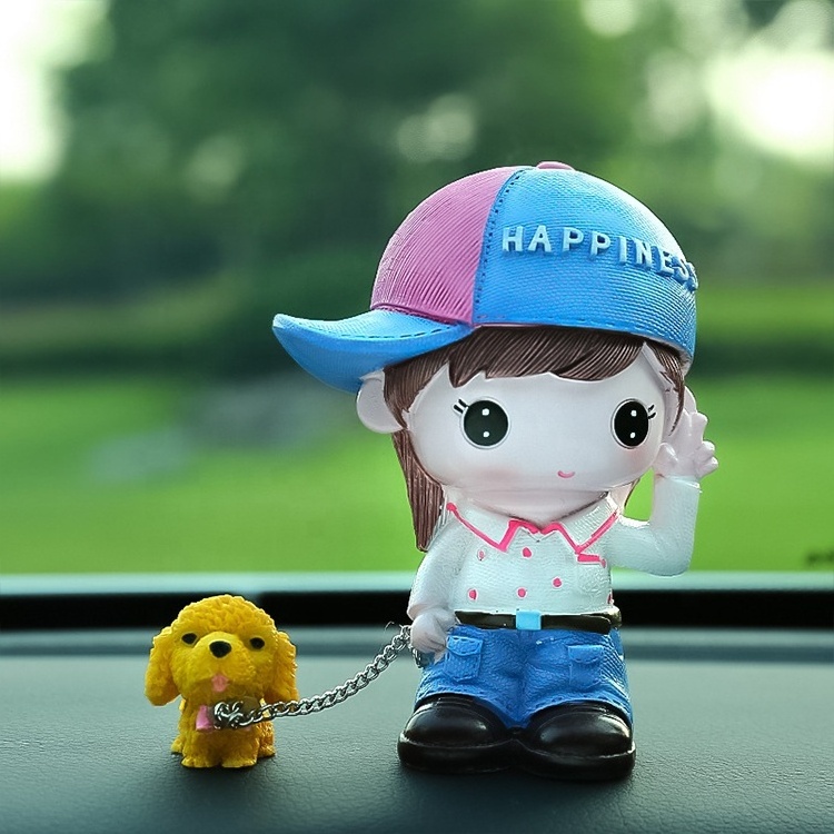 Cute Resin Dog Walking Doll Figurine Cartoon Car Ornament Accessories For Boy Girl Gifts