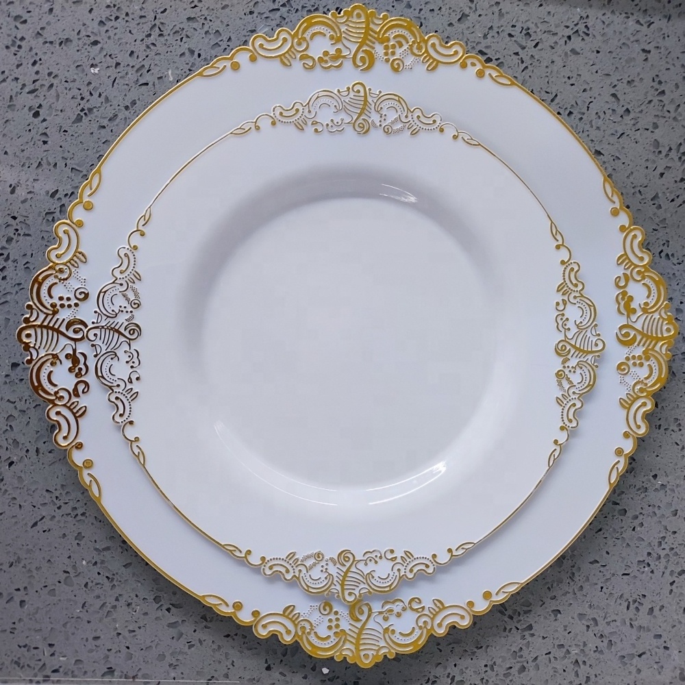 White black Gold Rim Rose Edge charger plate wedding party Restaurant Dinner Antique Royal Plastic Charger Plates