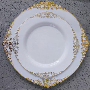 White black Gold Rim Rose Edge charger plate wedding party Restaurant Dinner Antique Royal Plastic Charger Plates