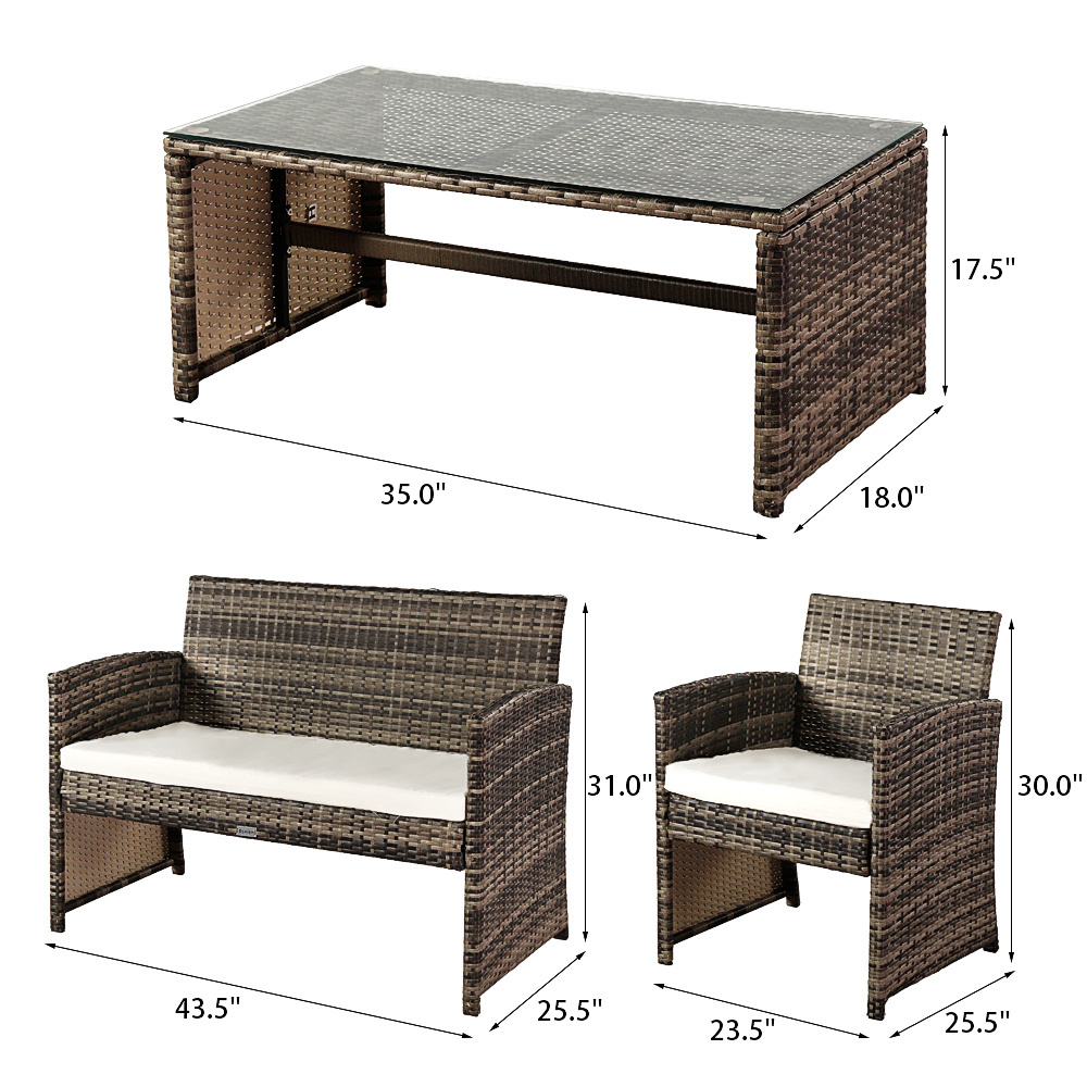 4 PCS Garden Outdoor Leisure Rattan Furniture Set Fully Equipped Gray garden patio sofa set