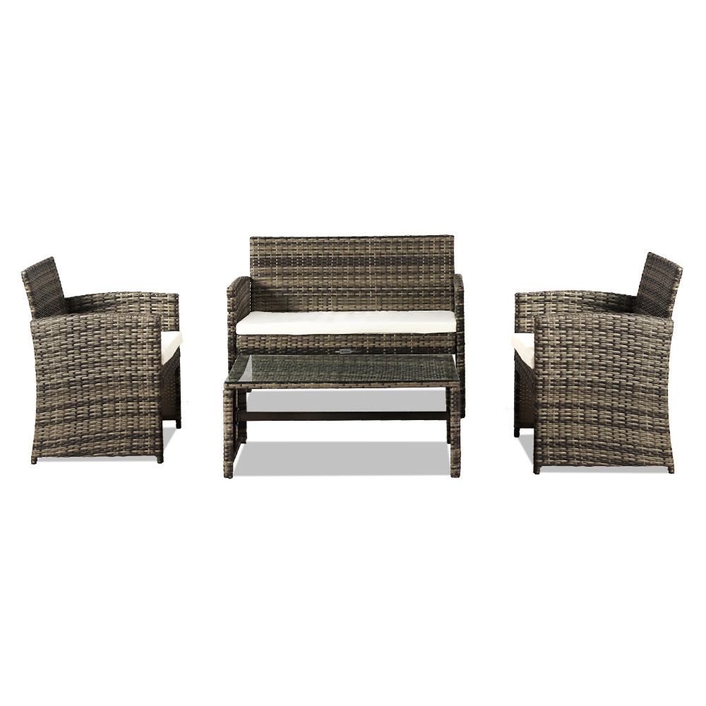 4 PCS Garden Outdoor Leisure Rattan Furniture Set Fully Equipped Gray garden patio sofa set