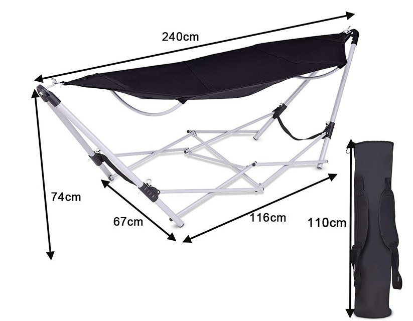 Collapsible Foldable Camping Hammock Chair with Stand and Mesh Fabric Pocket with Cup Holder