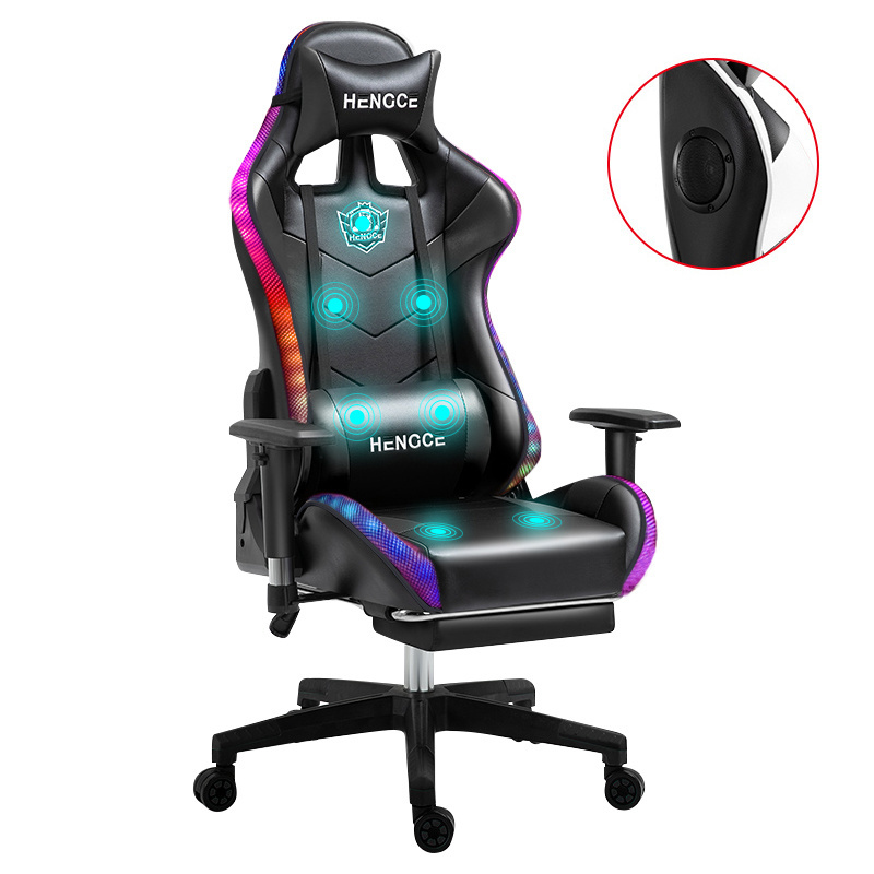 Cheap E-Sport DDP PU Leather Computer PC Game Chair Silla Gamer Led RGB Racing Massage Gaming Chair With Lights And Speakers