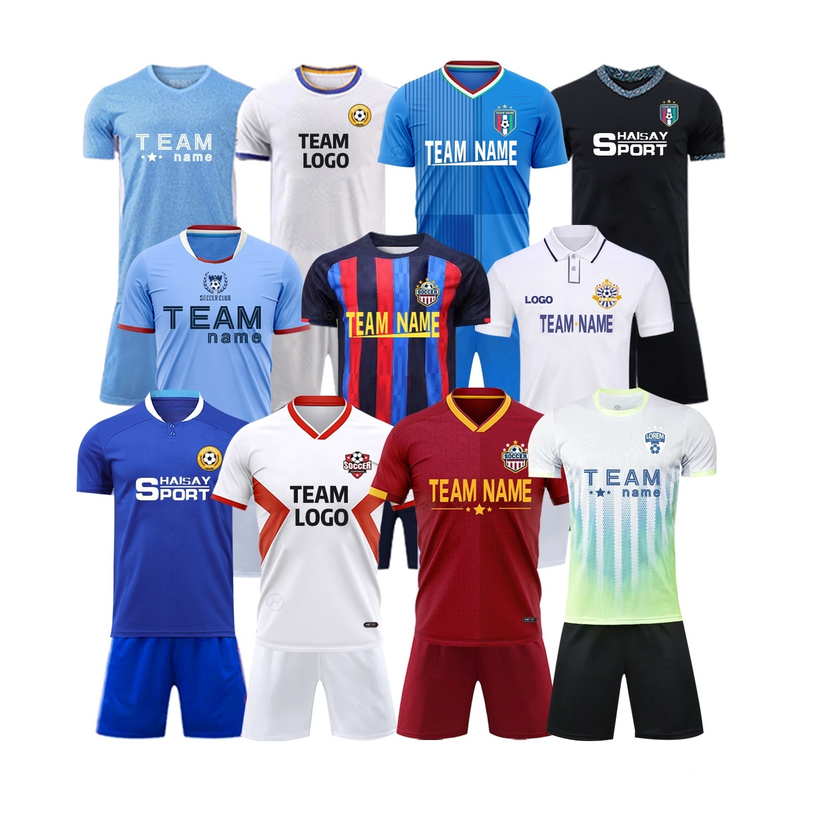 Custom Men Football Jersey Training Club Quick Dry Original Blue Football Wear Soccer Club Uniforms Wholesale Soccer Jerseys Set