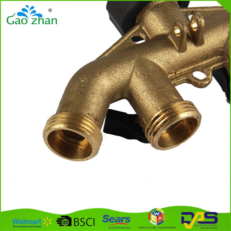 High quality brass water hose pipe 4 way splitter connector with shut off valve