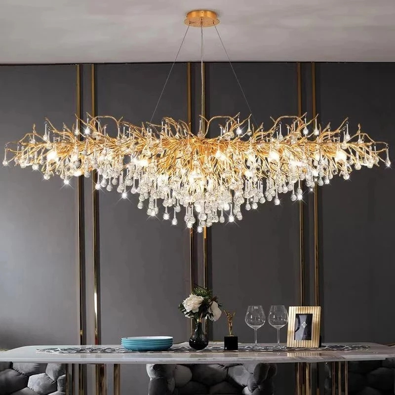 island light L120cm long strip restaurant hanging branch crystal chandelier K9 drop-shaped crystal lamp