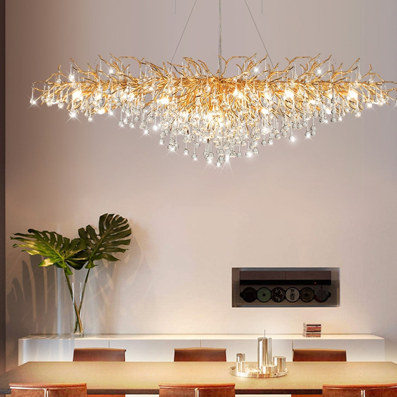 island light L120cm long strip restaurant hanging branch crystal chandelier K9 drop-shaped crystal lamp