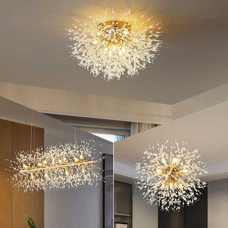 Modern Nordic Decorative Hanging Crystal Bulb Dandelion Living Dining Room Home Decoration LED Chandeliers Pendant Lights Luxury