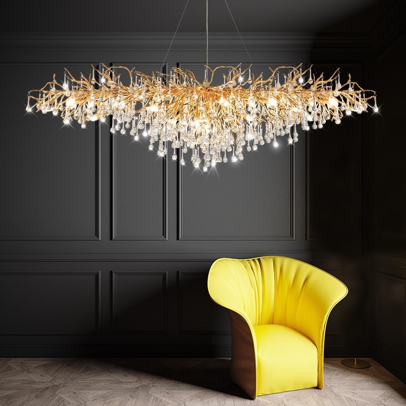 Modern light luxury golden creative glass chandelier is suitable for living room dining room LED chandelier