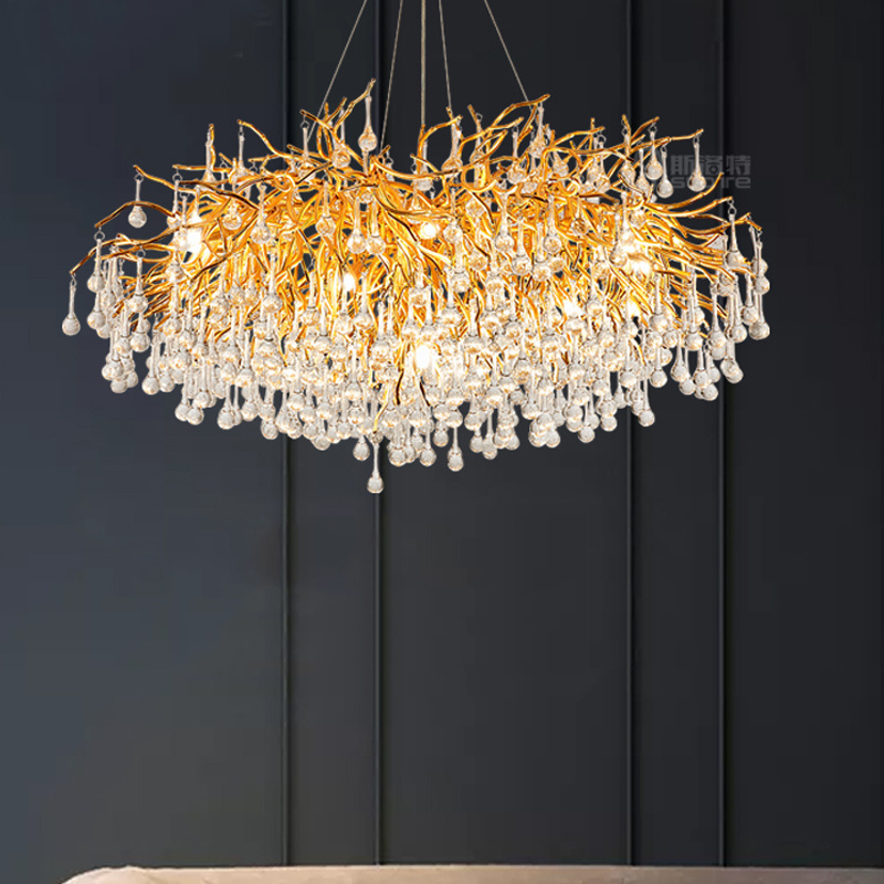 Modern light luxury golden creative glass chandelier is suitable for living room dining room LED chandelier