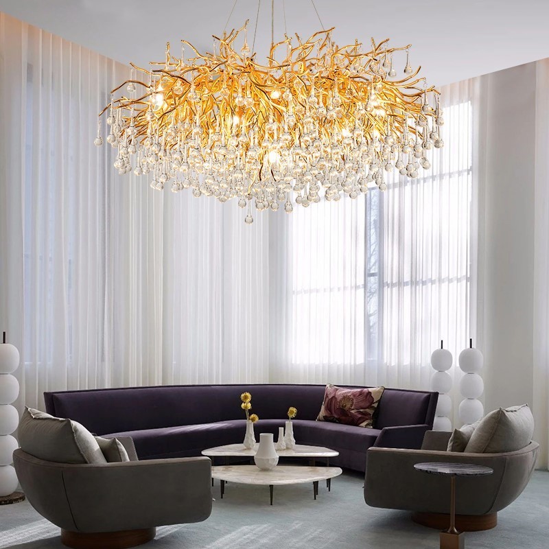 Modern light luxury golden creative glass chandelier is suitable for living room dining room LED chandelier