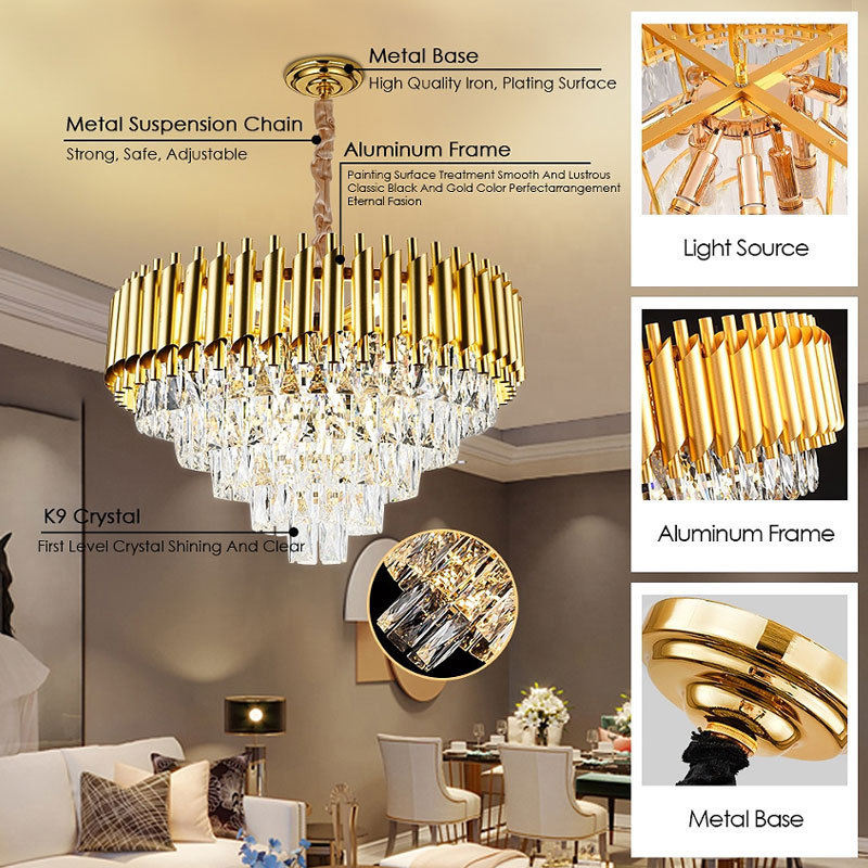 Modern Style Stock Living Room Large Italian Gold Wedding Lampen Crystal Ceiling Luxury Lustre Chandelier Crystal Pendant Lights