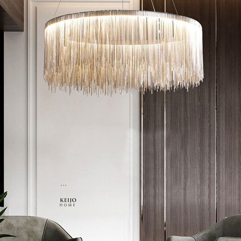 LED tassel chandelier remote modern three-color adjustable Nordic restaurant chandelier luxury hotel living lighting