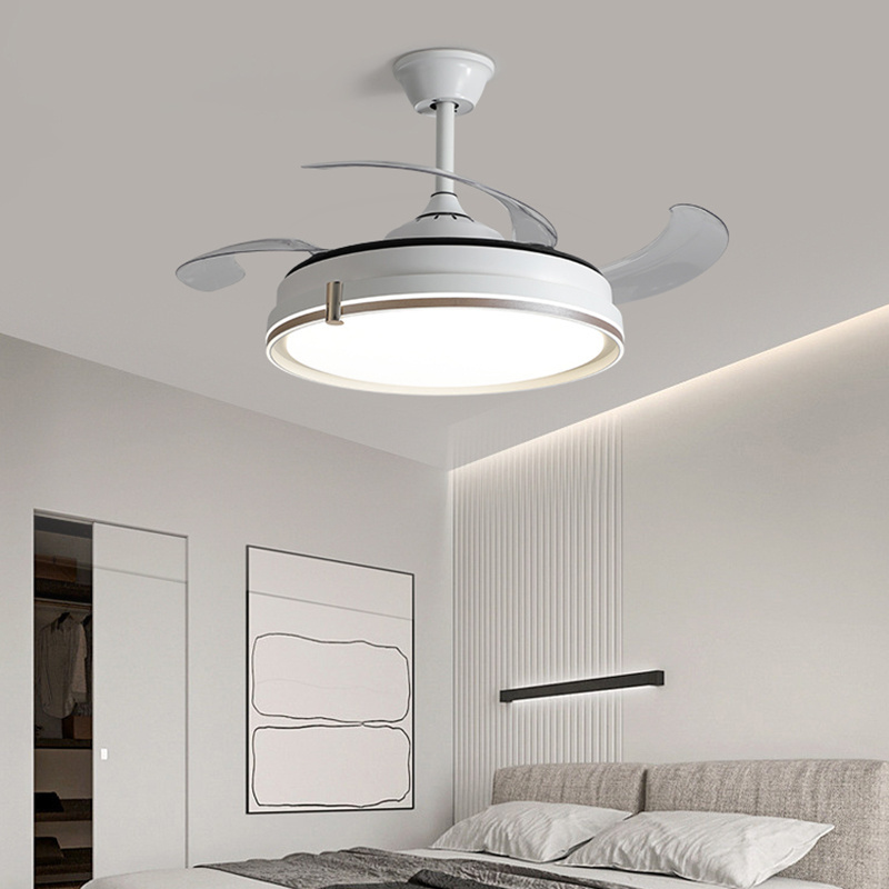 Modern 42 Inch Metal 5 Abs Blades Motor White Remote Control Led Ceiling Fans With Light And Remote Control