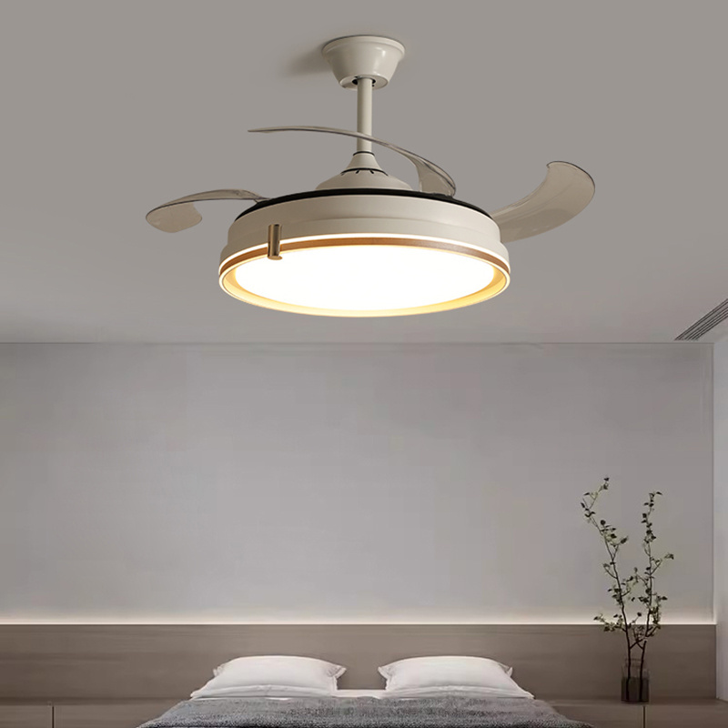 Modern 42 Inch Metal 5 Abs Blades Motor White Remote Control Led Ceiling Fans With Light And Remote Control