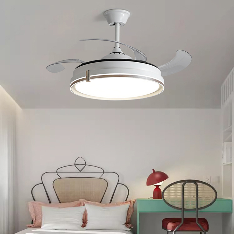 Modern 42 Inch Metal 5 Abs Blades Motor White Remote Control Led Ceiling Fans With Light And Remote Control