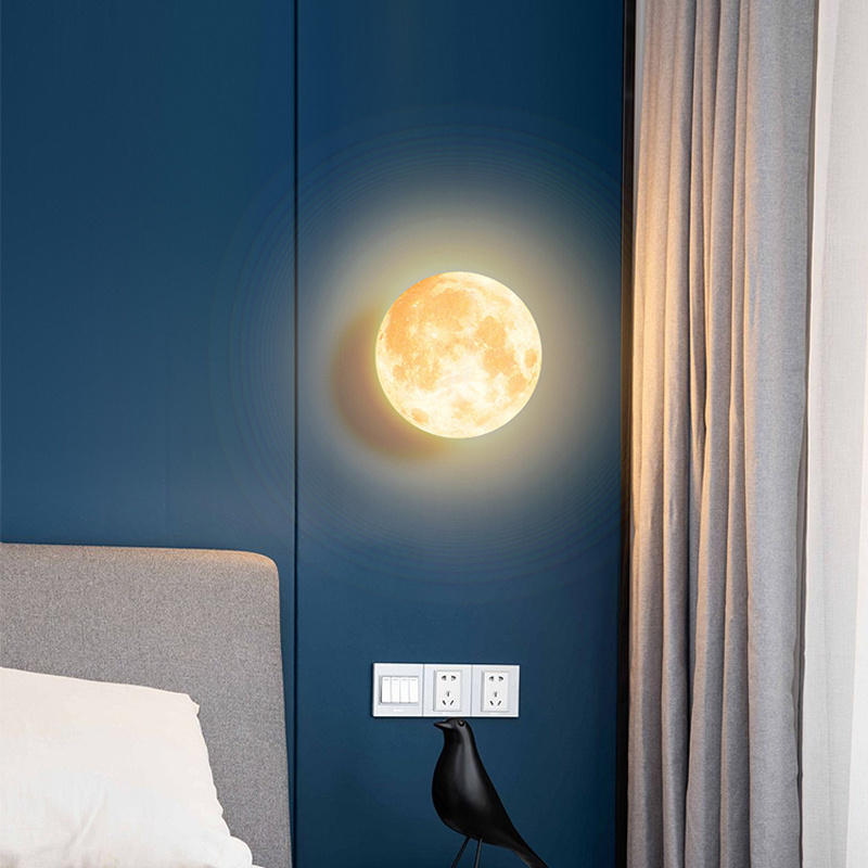 Modern creative moon wall lamp living room background wall lamp aisle lamp children's bedroom bedside light