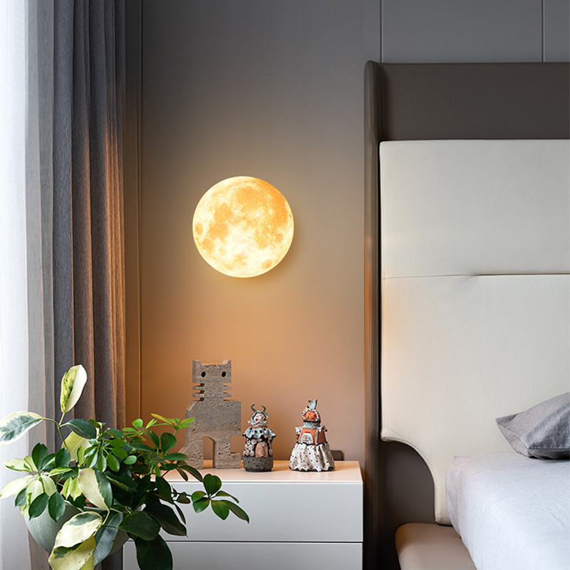 Modern creative moon wall lamp living room background wall lamp aisle lamp children's bedroom bedside light