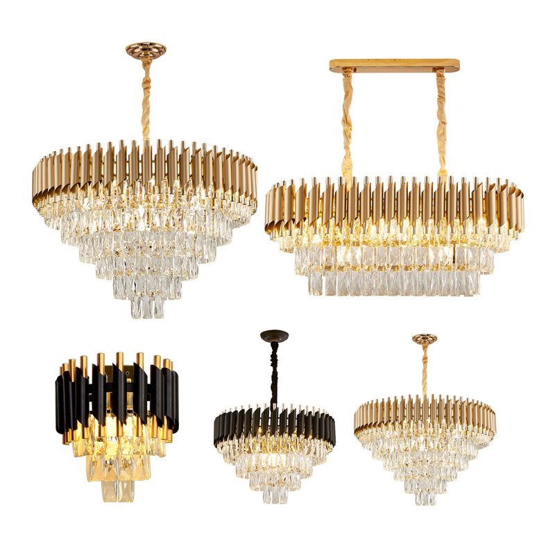 Hotel Gorgeous Golden Iron Crystal Ceiling Chandelier Chandeliers Hanging Lustre Luxury Crystal Pendant Lamp light