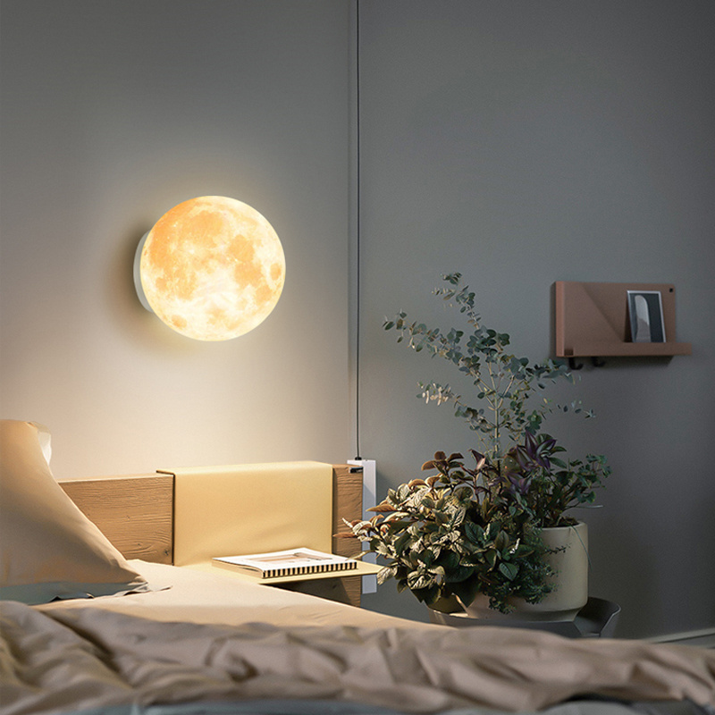 Modern creative moon wall lamp living room background wall lamp aisle lamp children's bedroom bedside light