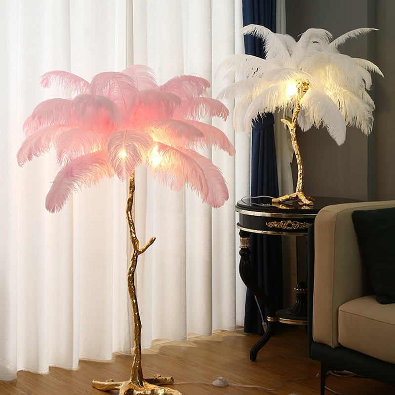 Badu Luxury ostrich feather tree stand LED floor lamp for home living room decoration