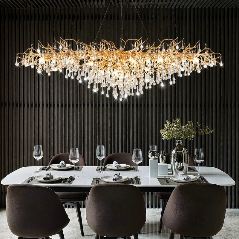 island light L120cm long strip restaurant hanging branch crystal chandelier K9 drop-shaped crystal lamp