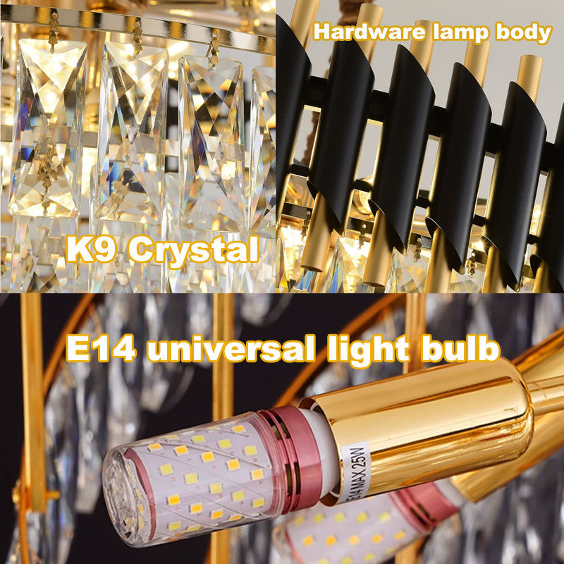 Hotel Gorgeous Golden Iron Crystal Ceiling Chandelier Chandeliers Hanging Lustre Luxury Crystal Pendant Lamp light