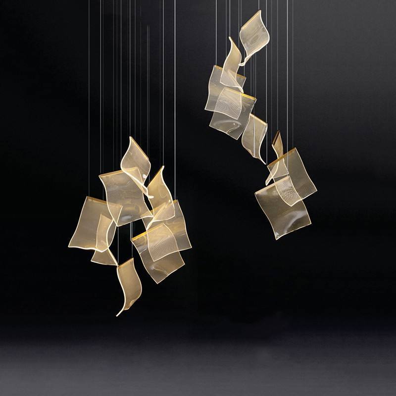 Modern luxury hotel pendant light black gold acrylic long pendant lamp staircase chandeliers