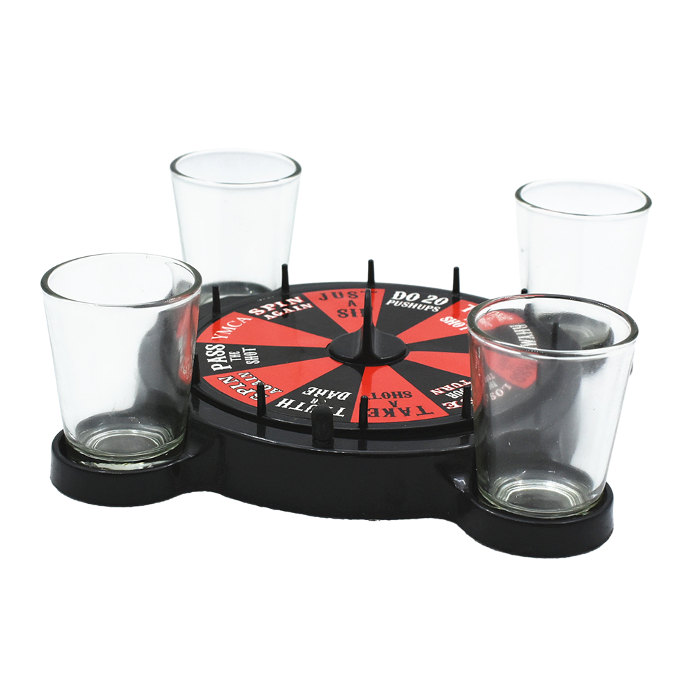 Custom four shot glasses roulette drinking game set for party