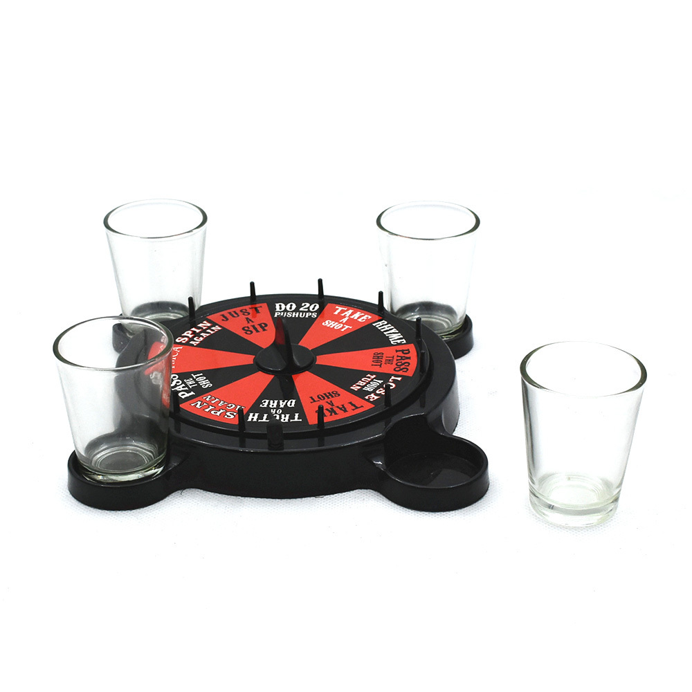 Custom four shot glasses roulette drinking game set for party