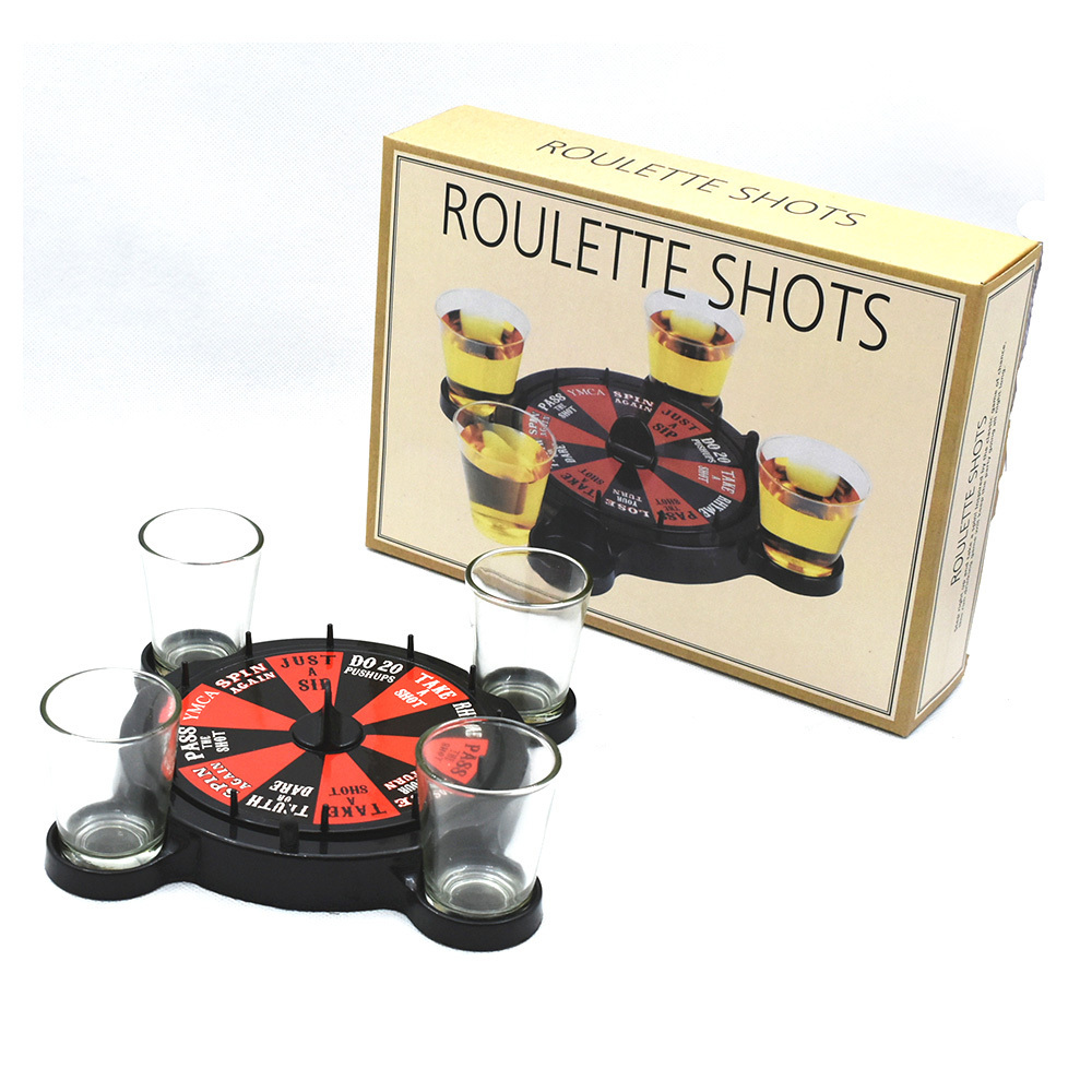 Custom four shot glasses roulette drinking game set for party