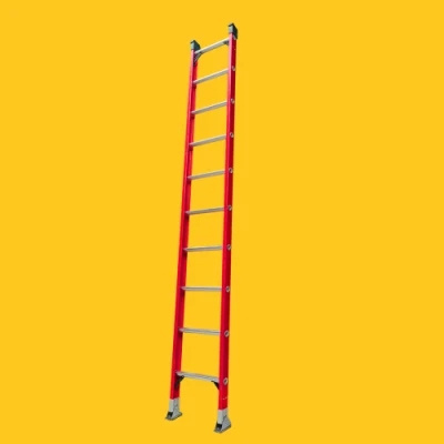 10 Step  Compliant Red Fiberglass Single Sided Straight Ladder