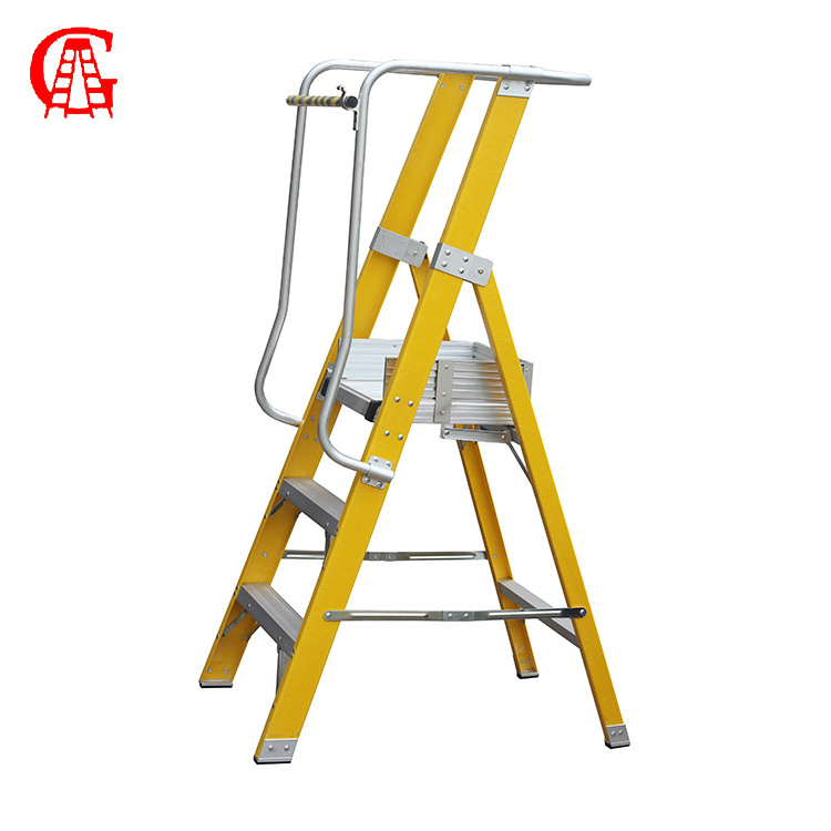 High strength Single-sided 3 steps fiberglass platform ladder