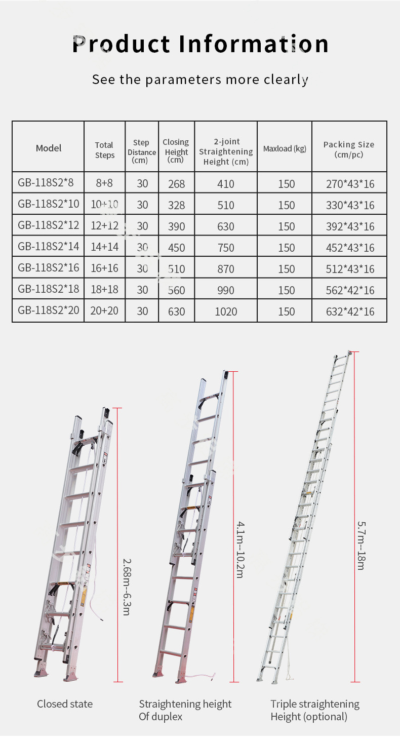 Fiberglass two section extension  ladder FRP step ladder for fire rescue and construction