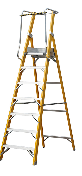 Insulated  Household Safety Ladder Platform and Fiberglass Step Folding Ladder with Platform & Handrail safe mesh