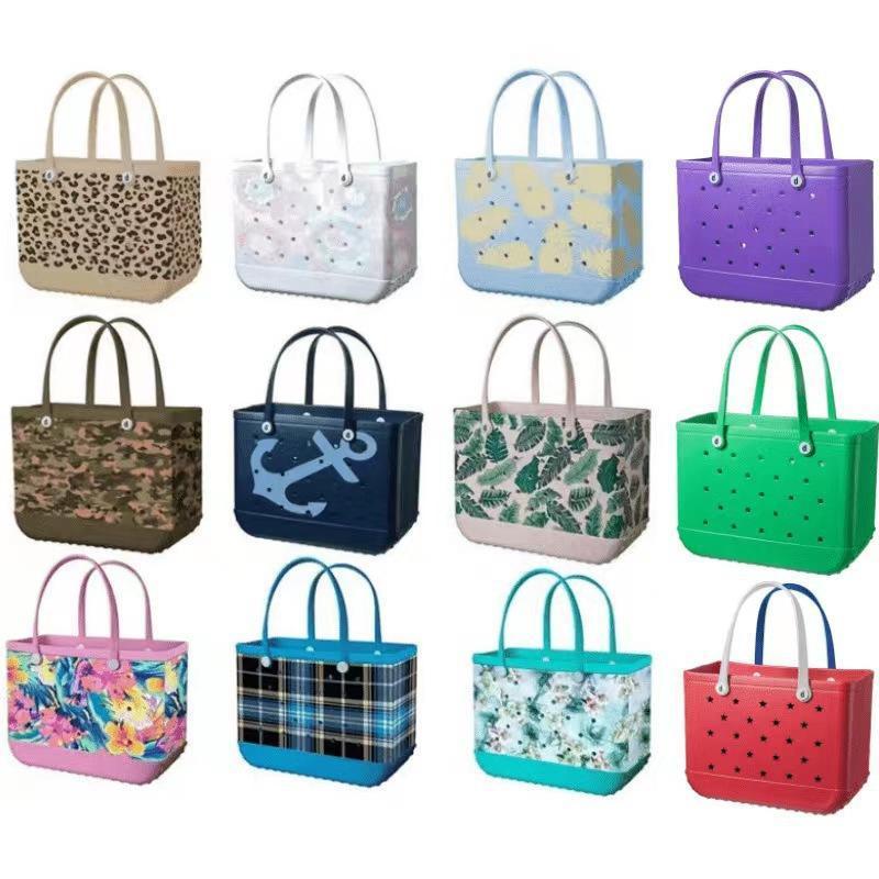 Custom Wholesale Women Beach Waterproof Tote Bags Custom Summer Rubber Totes Large Fashion Eva Plastic Silicone Bag With Holes