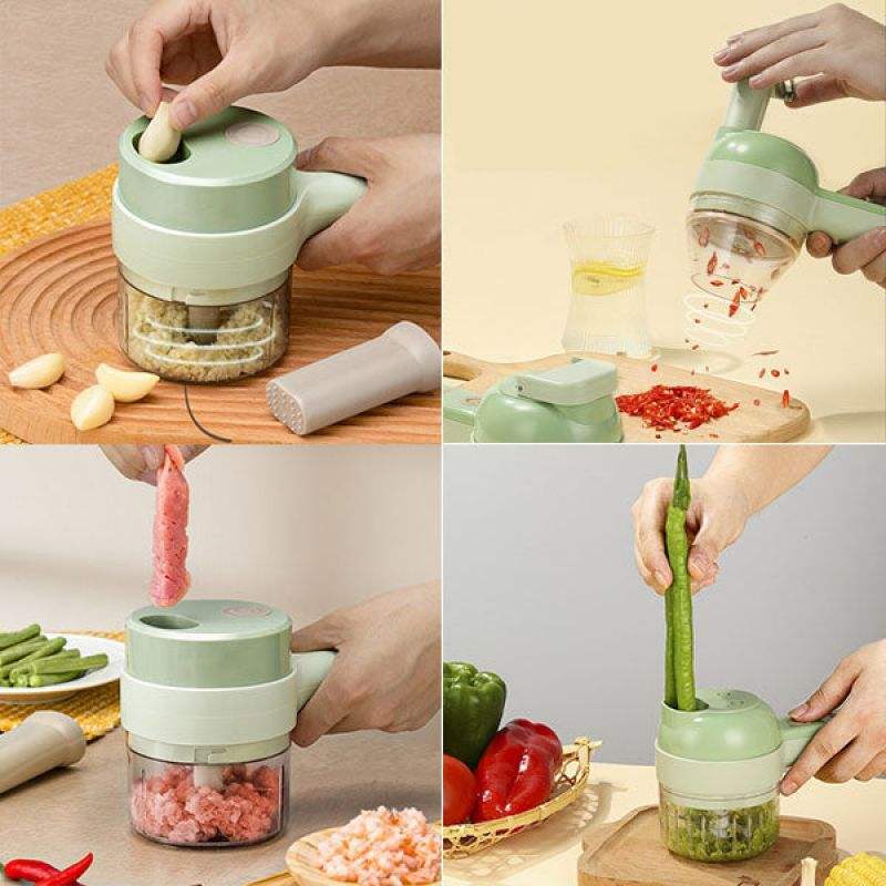 Smart gadgets electric slicer kitchen chopper hand held food processor portable 4 in 1 handheld electric vegetable cutter set