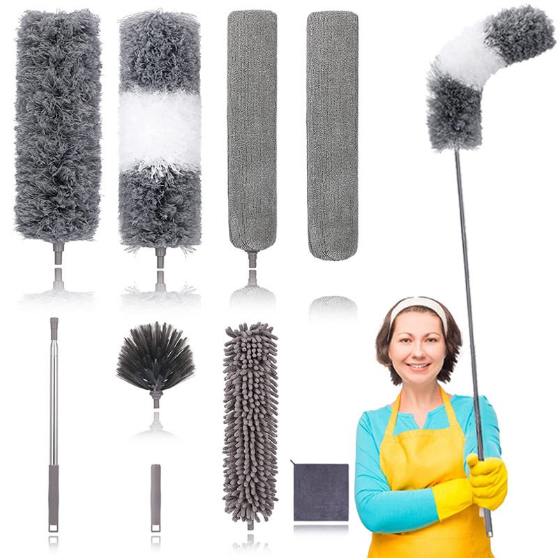 Dusters for Cleaning High Ceiling Fan Microfiber Duster Extendable Long Feather Duster for Cleaning Washable Cleaner Kit (9pcs)