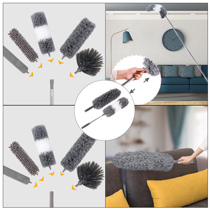 Dusters for Cleaning High Ceiling Fan Microfiber Duster Extendable Long Feather Duster for Cleaning Washable Cleaner Kit (9pcs)