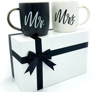 black and white coffee set gift for couples Christmas Valentine's ceramic coffee cups with gift box