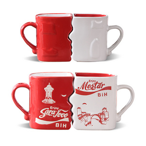 Promotion logo gift coffee cup creative red funny and white ceramic glazed couple mug creative cups weird cups