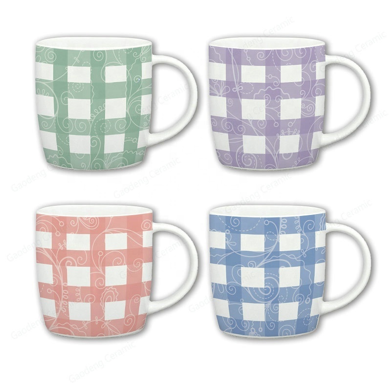 2024 Popular Geometry Pattern Tall Coffee Mugs With Logo, Ceramic Cups, Blue Ceramic Coffee Mugs