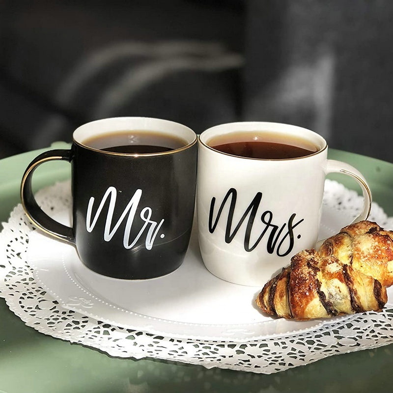 black and white coffee set gift for couples Christmas Valentine's ceramic coffee cups with gift box