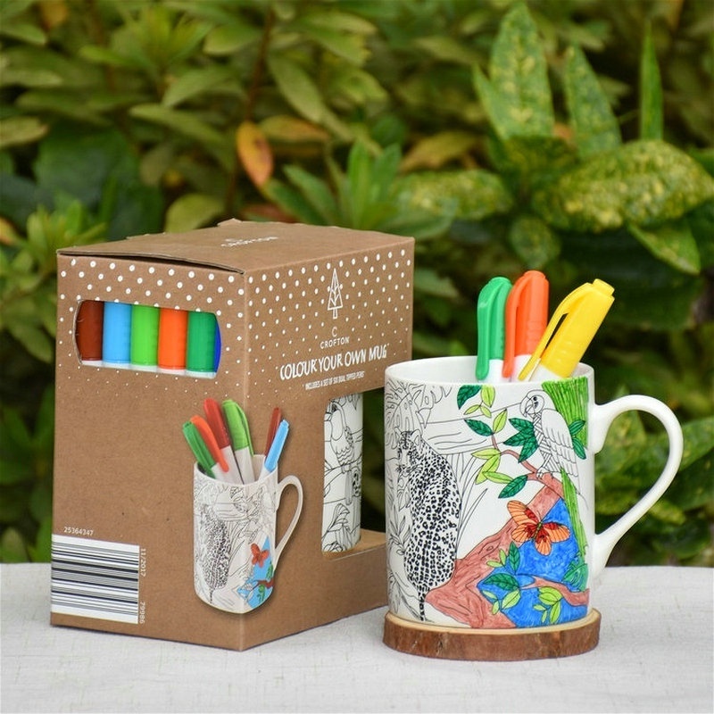 ALDI 11OZ ceramic matte white chalk mug with colour pens and gift box, paint your own mug for kids gift