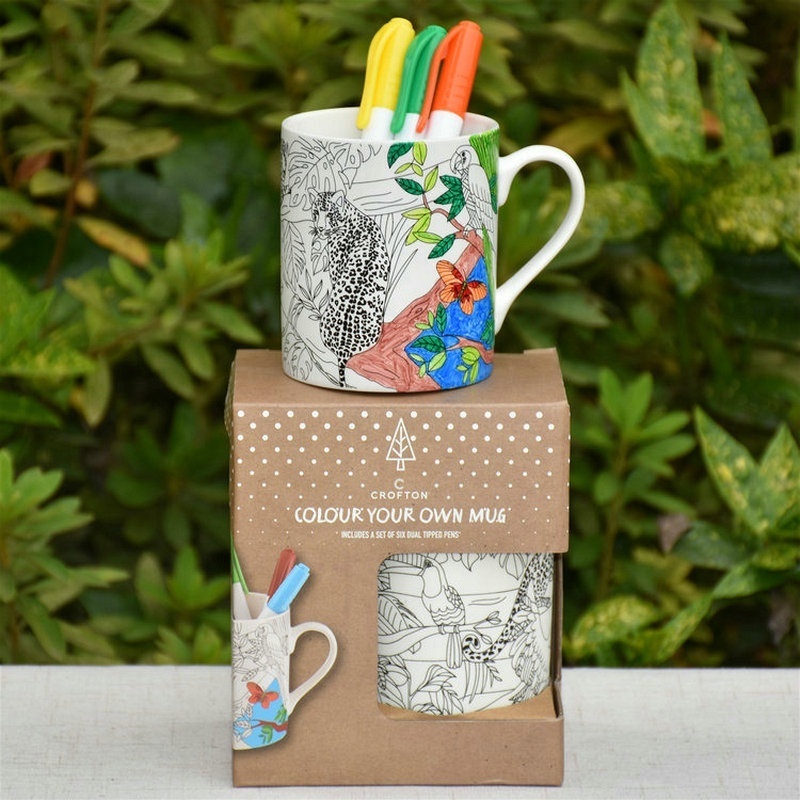 ALDI 11OZ ceramic matte white chalk mug with colour pens and gift box, paint your own mug for kids gift