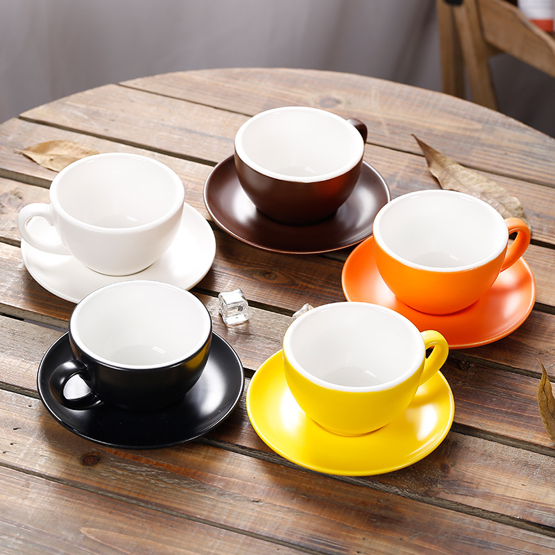 China manufactures 220cc solid color cappuccino ceramic coffee cup and saucer set, bubble tea cups ceramics porcelain, tea cups