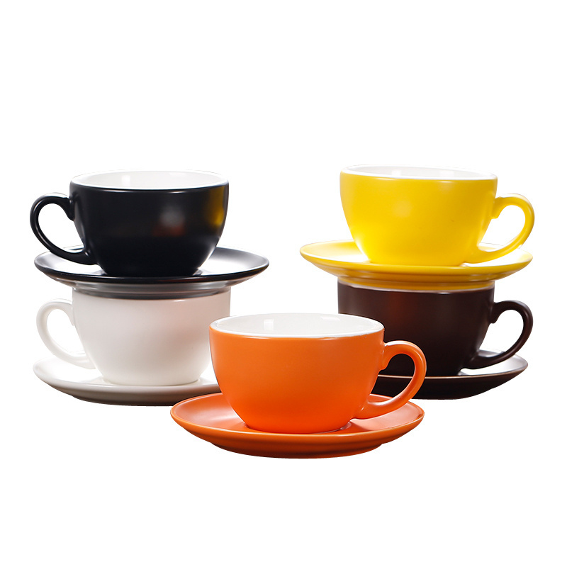 China manufactures 220cc solid color cappuccino ceramic coffee cup and saucer set, bubble tea cups ceramics porcelain, tea cups